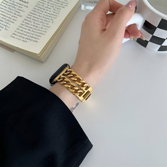 Apple Watch Band Adjustable Stylish Strap Silver Stainless Chain - Gold - Picture 5 of 9